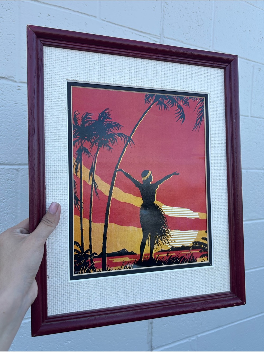 Vintage-Style Hawaiian Hula Silhouette Wall Art framed art - Red and Gold